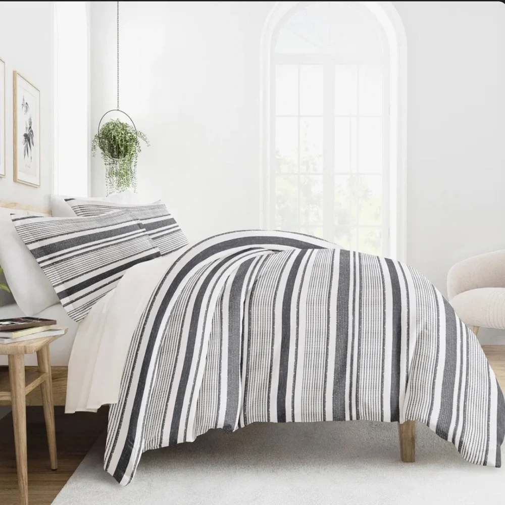 Hearth & Hand Magnolia King Linen Blend Stripe Duvet Cover Farmhouse Neutral - Picture 9 of 9